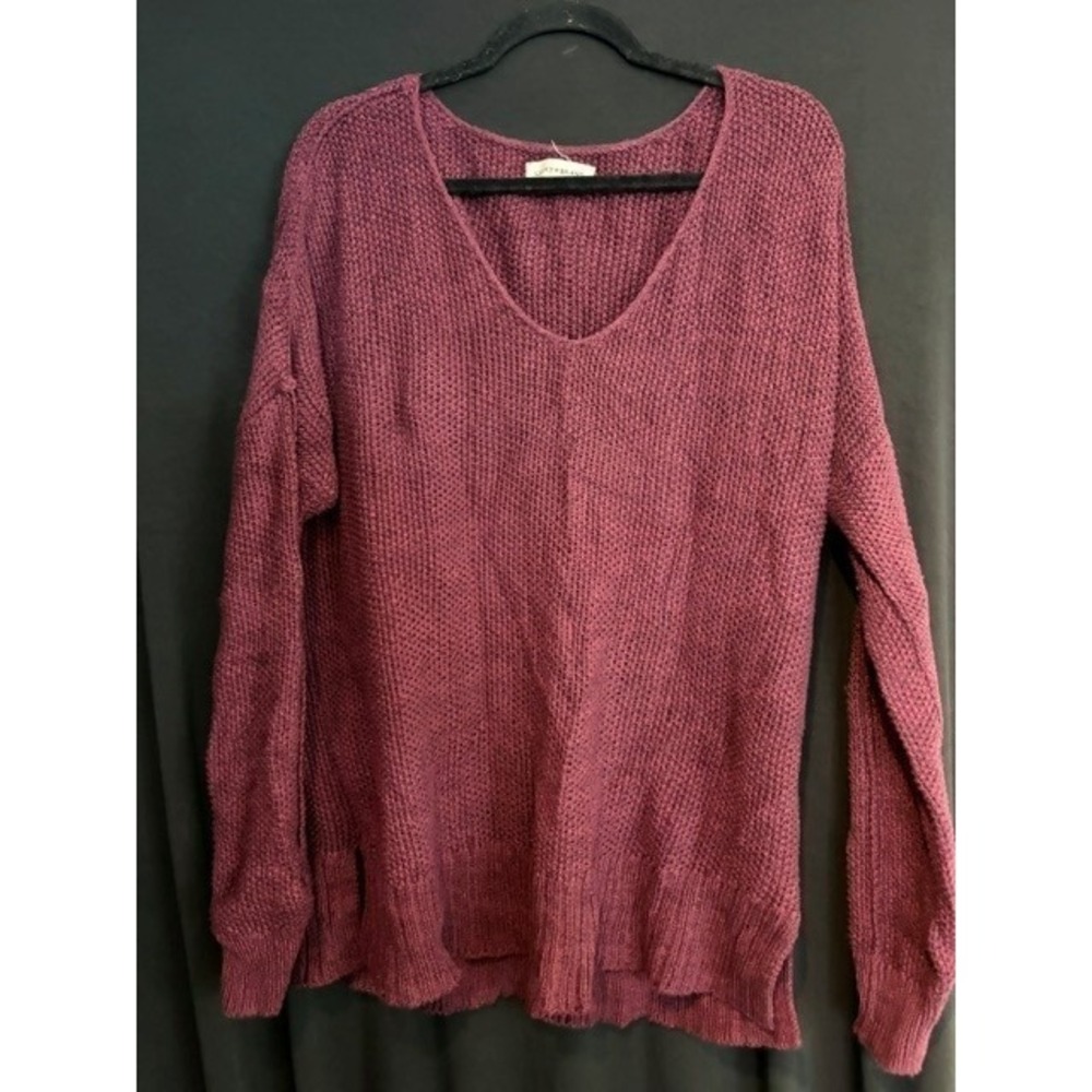 Women's Maroon Lucky Brand V-Neck Knit Sweater Size M